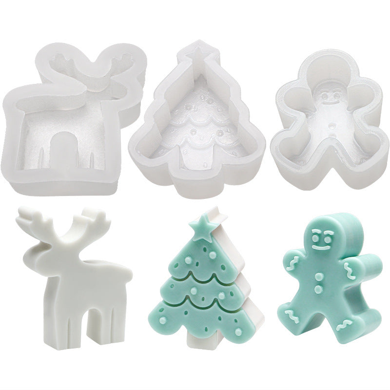 Christmas Silicone Candle Moulds - Gingerbread Man Elk Christmas Tree