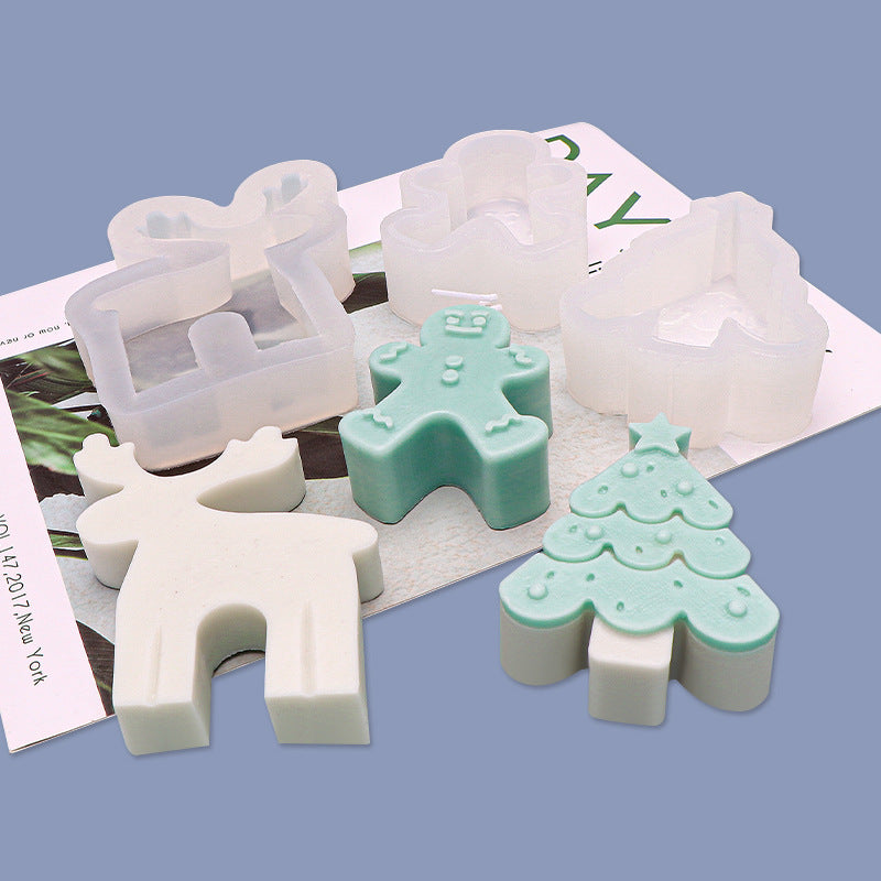 Christmas Silicone Candle Moulds - Gingerbread Man Elk Christmas Tree
