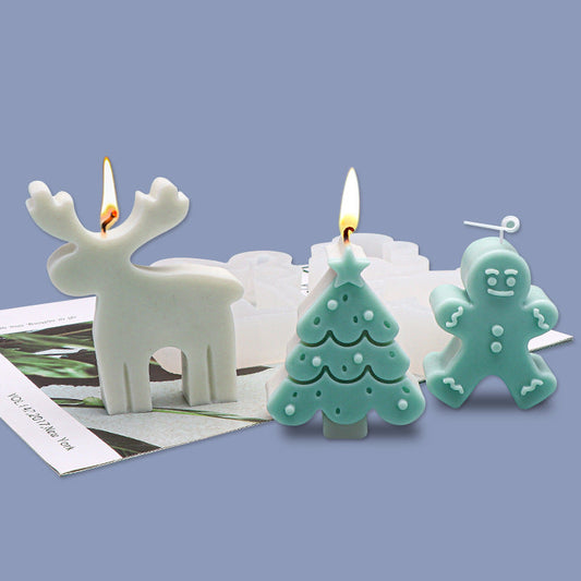 Christmas Silicone Candle Moulds - Gingerbread Man Elk Christmas Tree