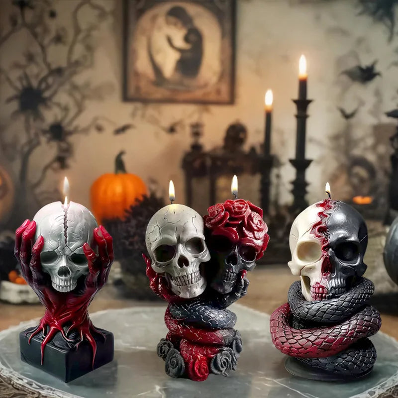 Halloween Handheld Rose Skull Candle Mould