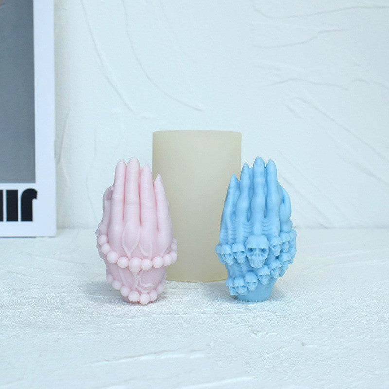 Craft Spooky 3D Skull Beads with Gesture Prayer Hand Mould Candles Moulds