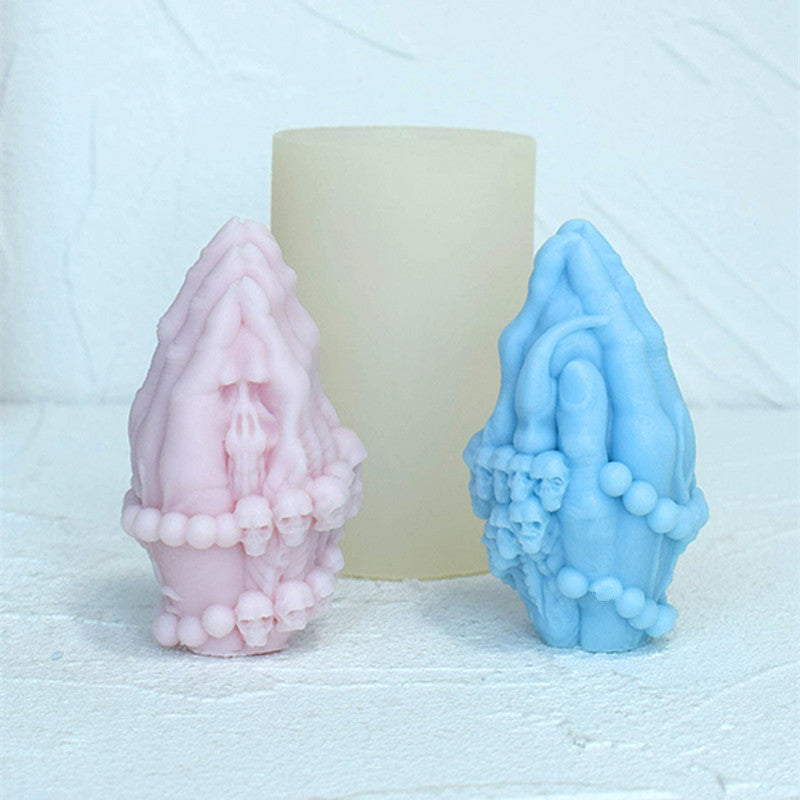 Craft Spooky 3D Skull Beads with Gesture Prayer Hand Mould Candles Moulds