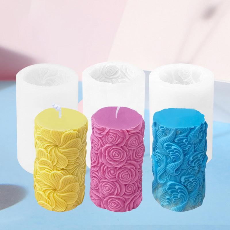 Floral Pattern Cylinder Scented Candle Silicone Mould Candles Moulds
