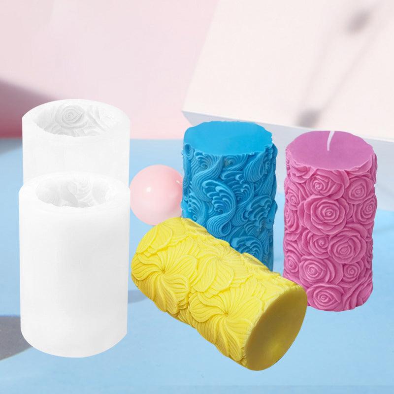 Floral Pattern Cylinder Scented Candle Silicone Mould Candles Moulds