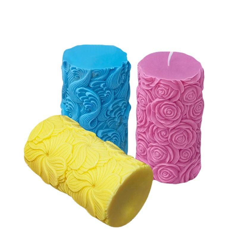 Floral Pattern Cylinder Scented Candle Silicone Mould Candles Moulds