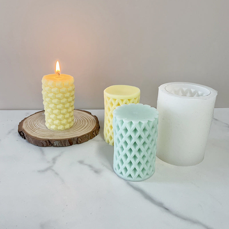 Geometric Cylindrical Diamond hole and Honeycomb Silicone Candle Mould Candles Moulds