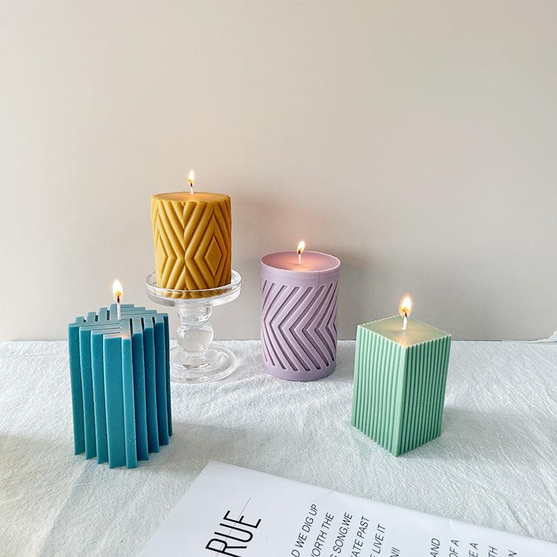 Geometric Stripes Waves and Diamond Pillar Candle Silicone Mould Candles Moulds