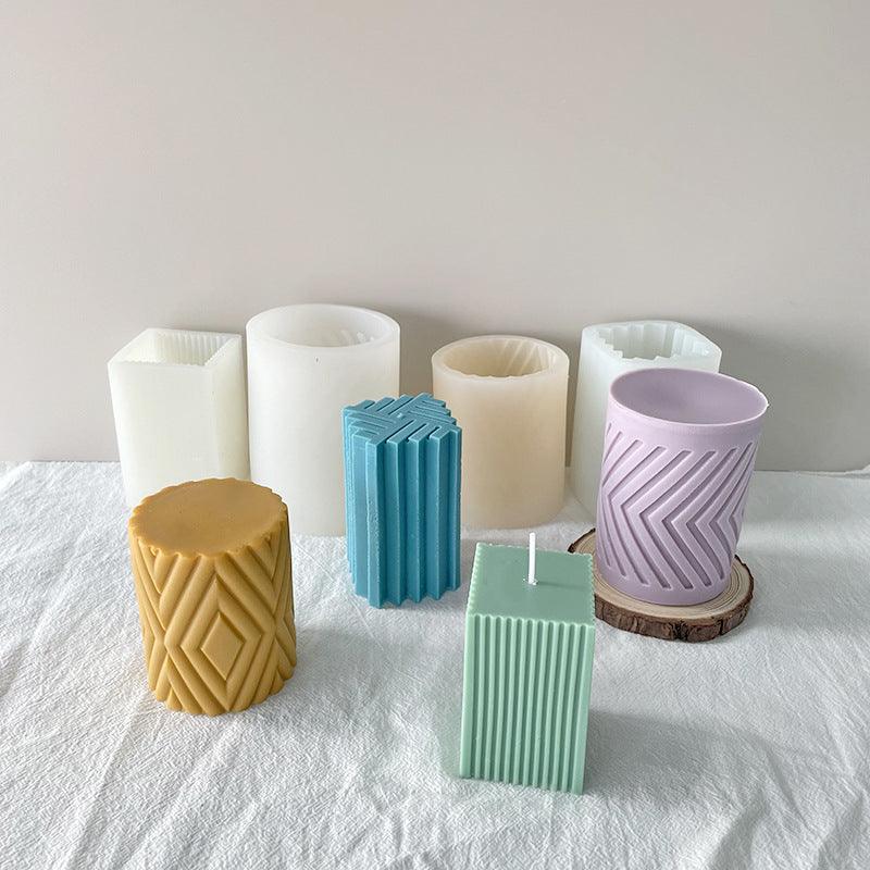 Geometric Stripes Waves and Diamond Pillar Candle Silicone Mould Candles Moulds