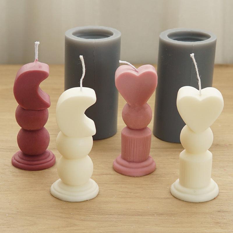 Heart and Moon Pillars Aromatherapy Candle Silicone Mould Candles Moulds