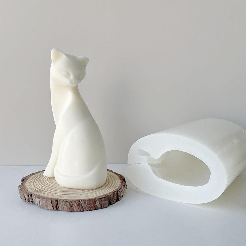 Kitten Squatting Cat Shaped Gypsum Candle Silicone Mould Home Decoration Candles Moulds