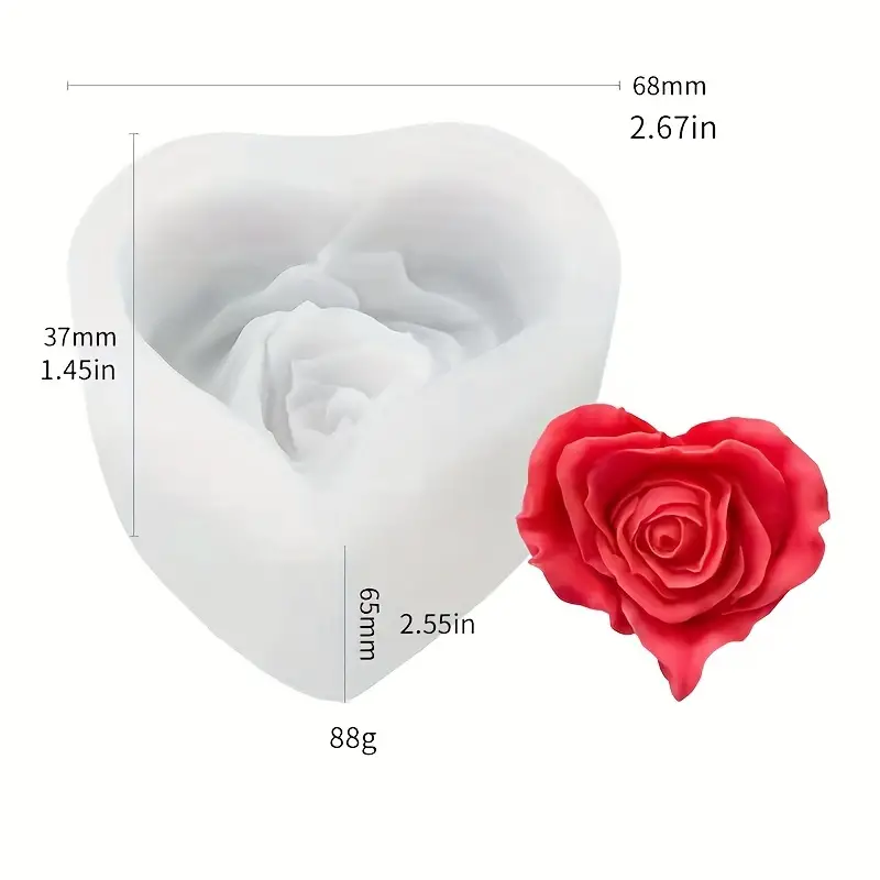 Rose Love Heart Silicone Candle Mould