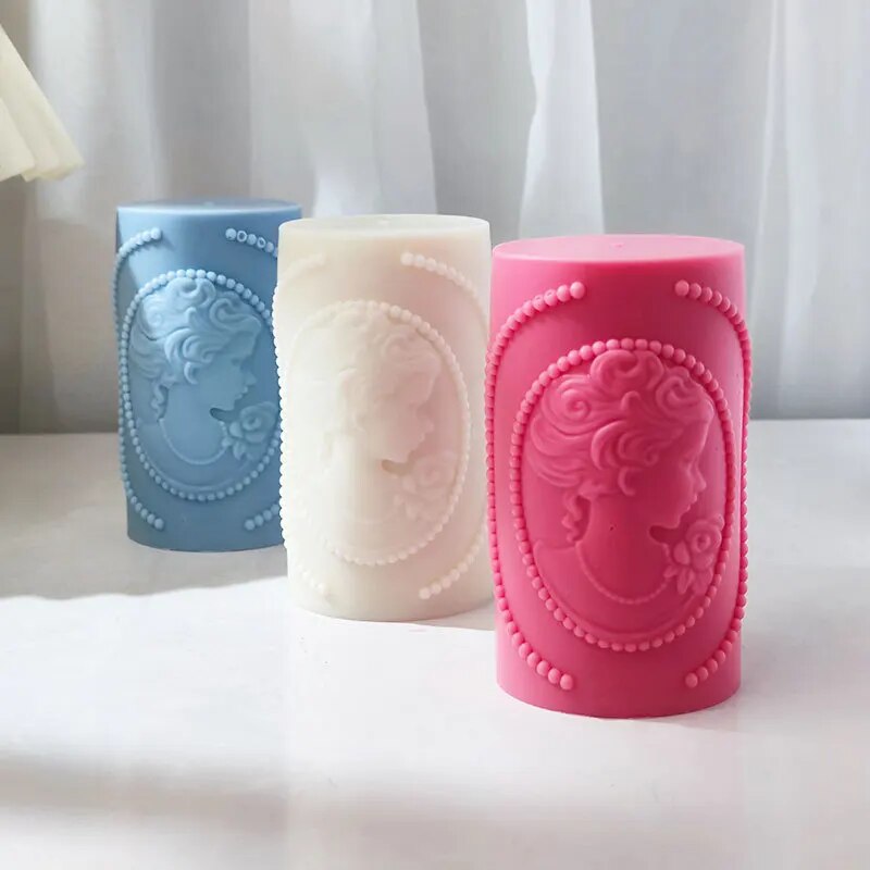 Girl portrait column candle Mould