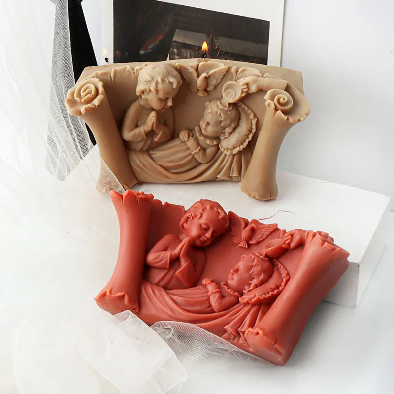 Large size Scroll Boy and Girl Candle Mould