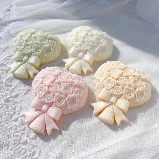 Flat Bowknot Rose Bouquet Pillar Candle Mould