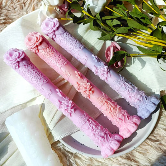 Flower Relief Long Pole Candle Silicone Mould