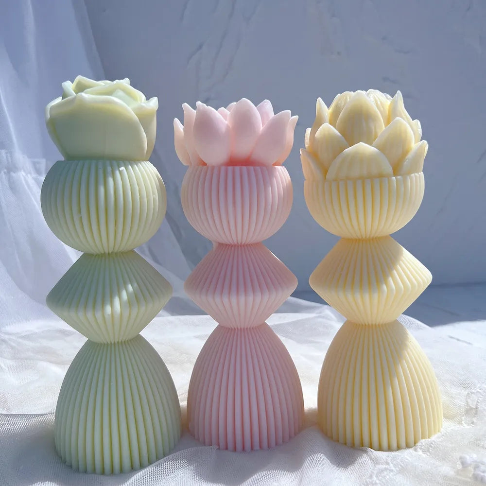 Lotus Flower Ribbed Pillar Candle Mould