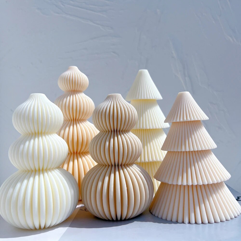 Ball Ribbed Christmas Tree Candle Moulds