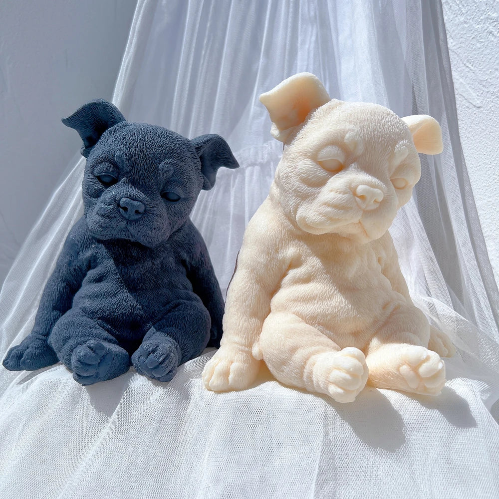 Sitting Sleeping Boston Terrier Puppy Candle Mould
