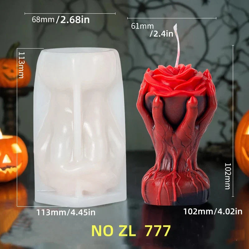 Halloween Handheld Rose Skull Candle Mould
