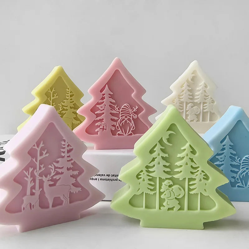3D Christmas Tree Santa Elk Aromatherapy Silicone Candle Mould