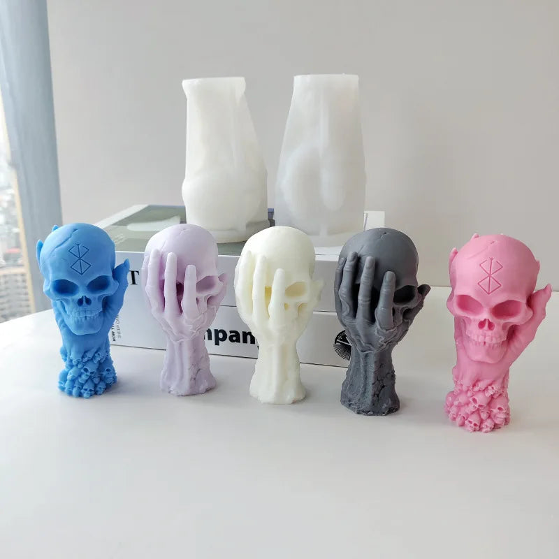 Large Hand Held Skull Candle Mould for Halloween DIY