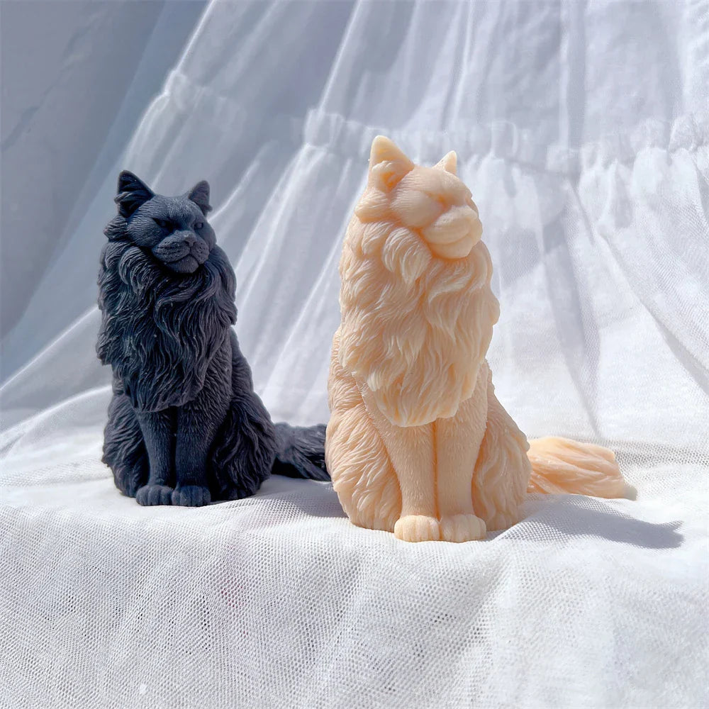 Sitting Norwegian Forest Cat Silicone Candle Mould