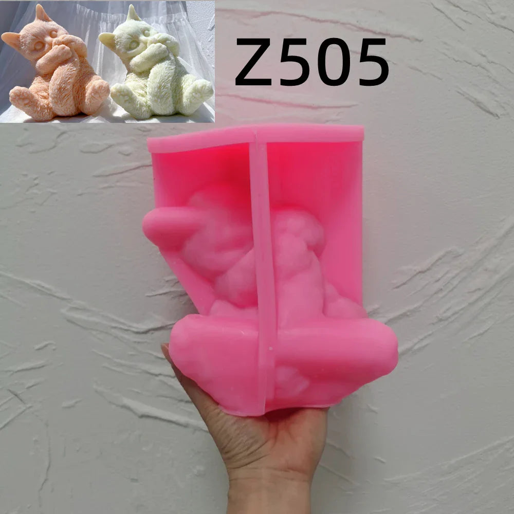 Cute Cat Playing with Tail Silicone Candle Mould