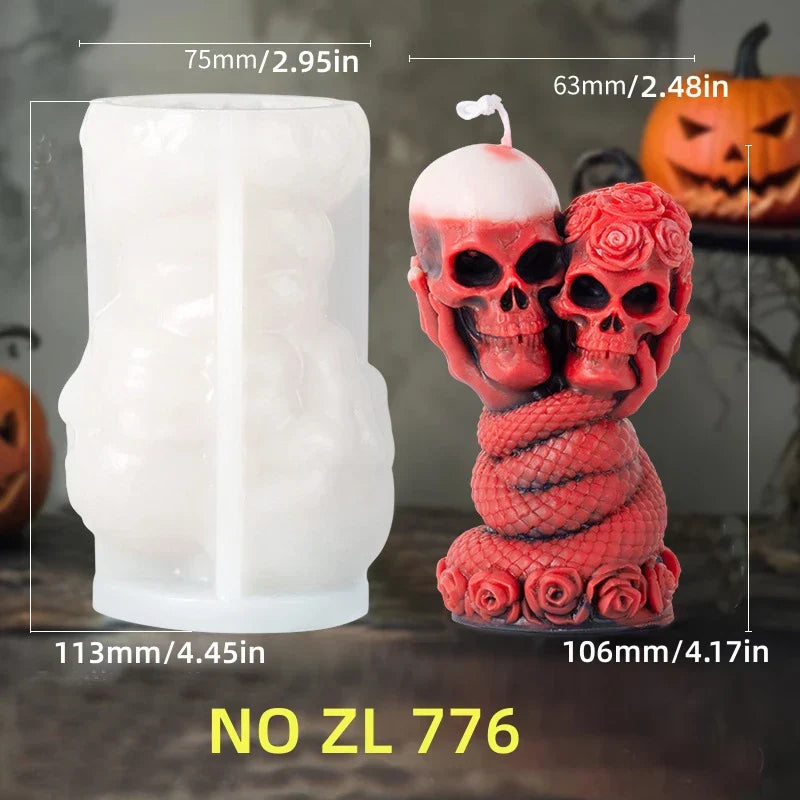 Halloween Handheld Rose Skull Candle Mould