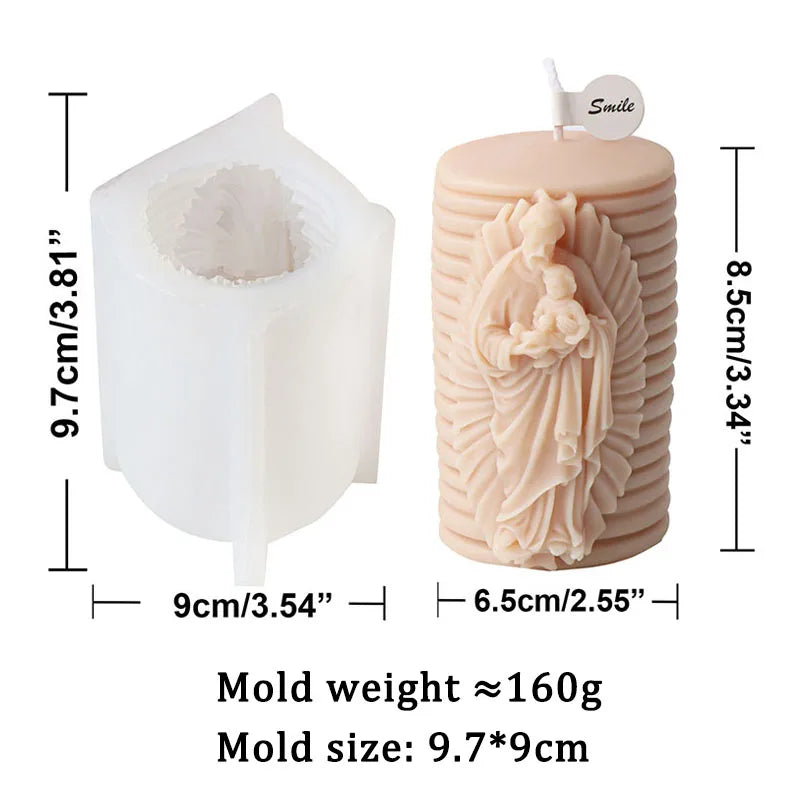Jesus and Virgin Cylinderical Striped Candle Silicone Mould