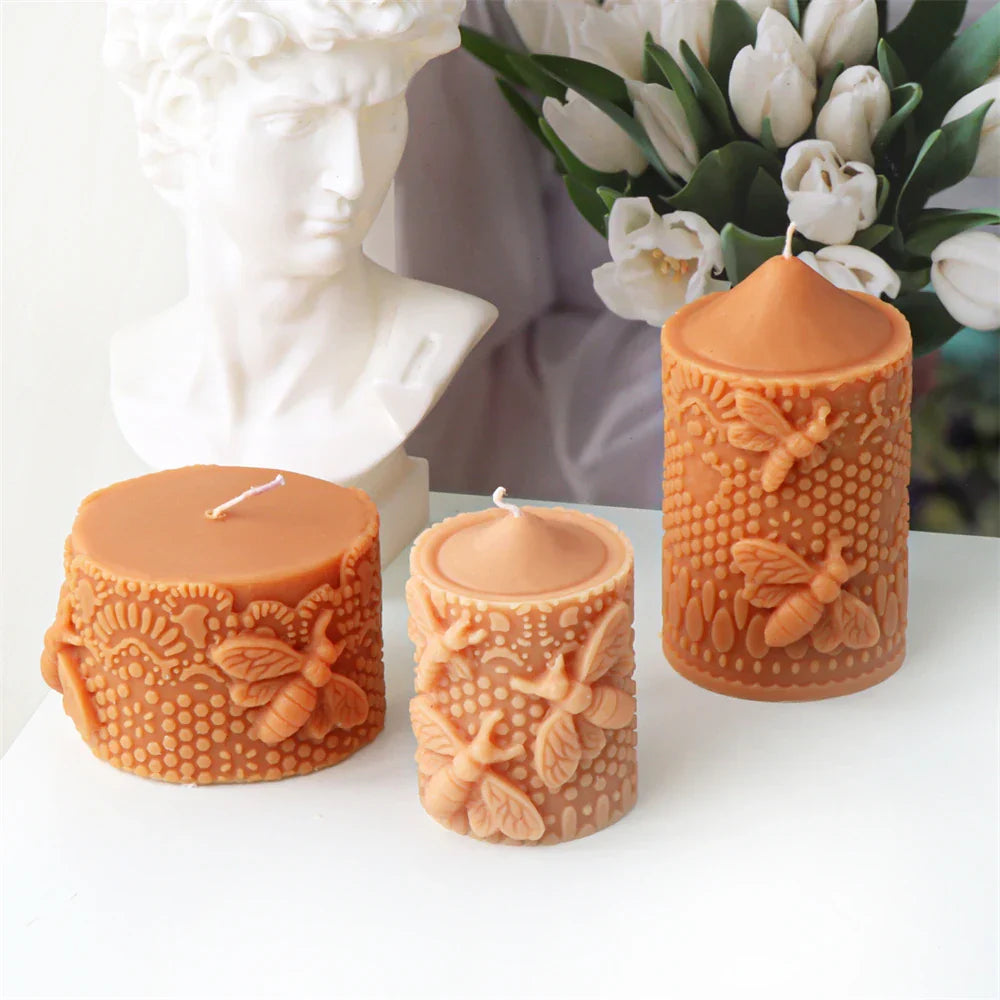 Embossed Bee Pillar Candle Silicone Mould