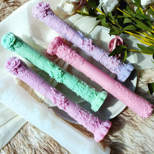 Flower Relief Long Pole Candle Silicone Mould