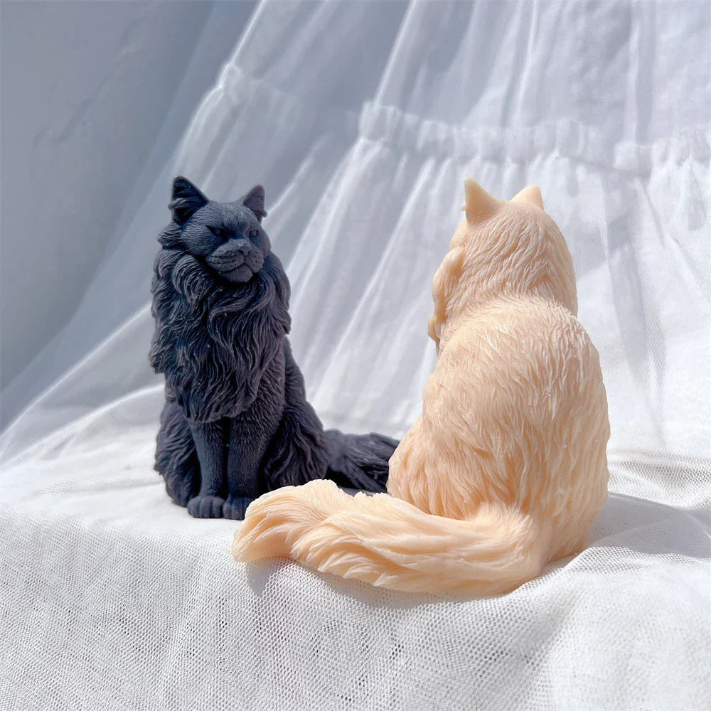 Sitting Norwegian Forest Cat Silicone Candle Mould