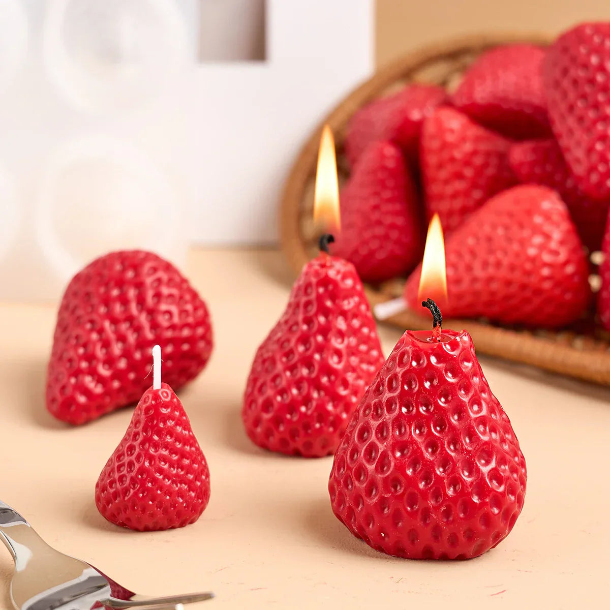 Strawberry Shaped Silicone Candle Mould 4PCS/1PC S/M/L