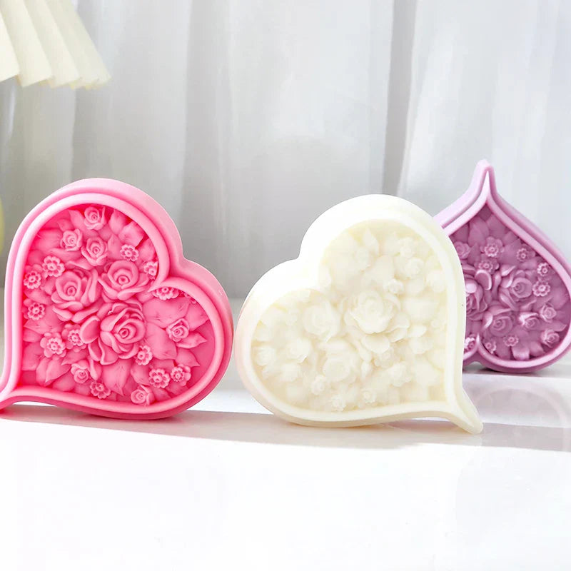 Rose Blossom Heart Shape Silicone Candle Mould