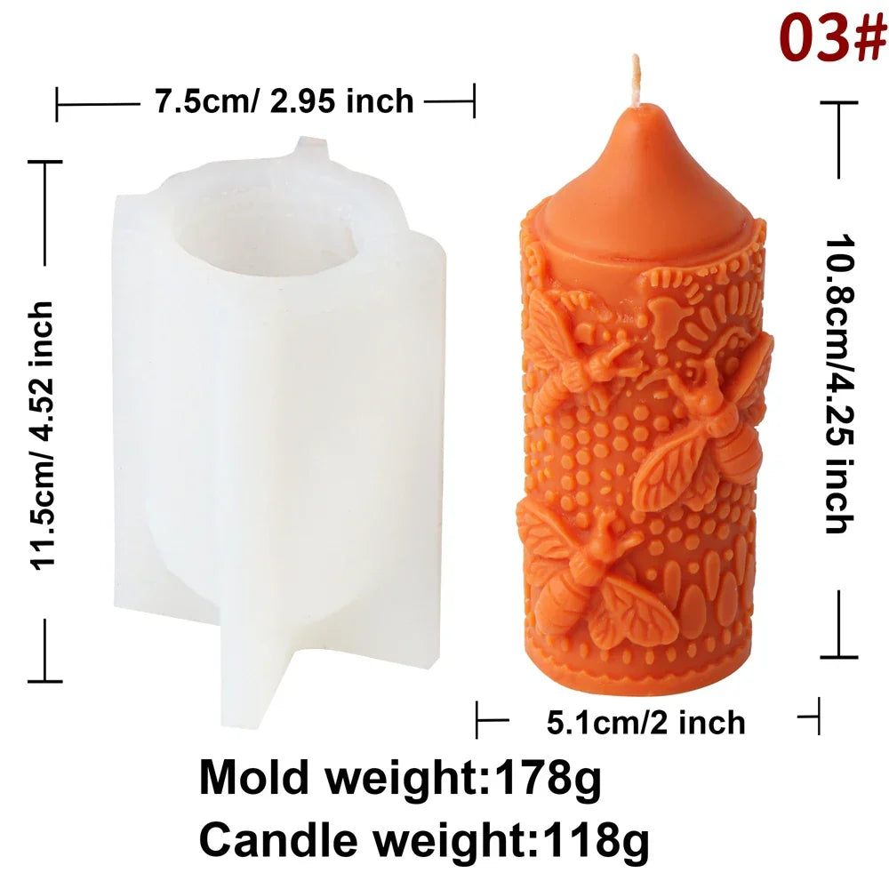 Embossed Bee Pillar Candle Silicone Mould