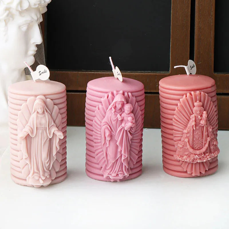 Jesus and Virgin Cylinderical Striped Candle Silicone Mould
