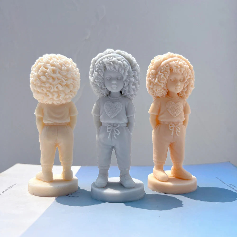 Curly Hair Girl with Heart Shirt Candle Mold