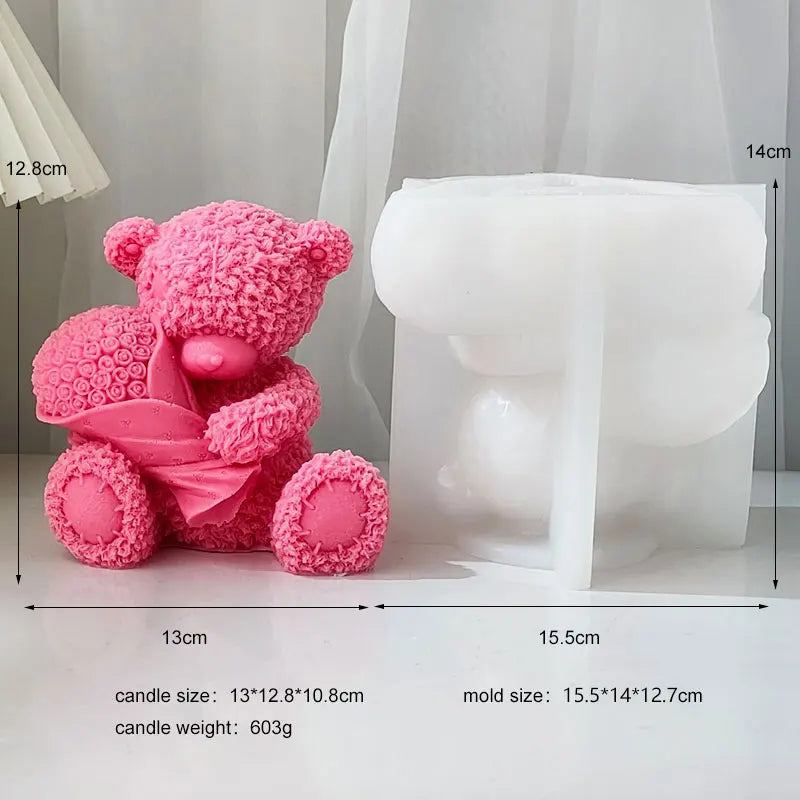 Bear with Bookeh and Heart Silicone Candle Mould