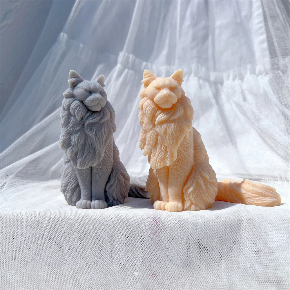 Sitting Norwegian Forest Cat Silicone Candle Mould