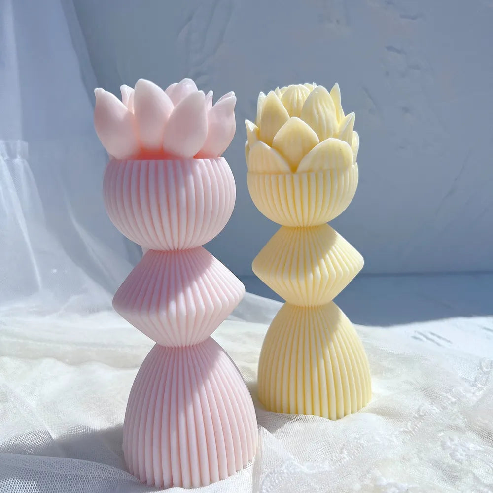 Lotus Flower Ribbed Pillar Candle Mould