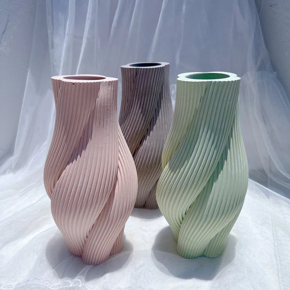 DIY Flower Pot Striped Geometric Vase Mould