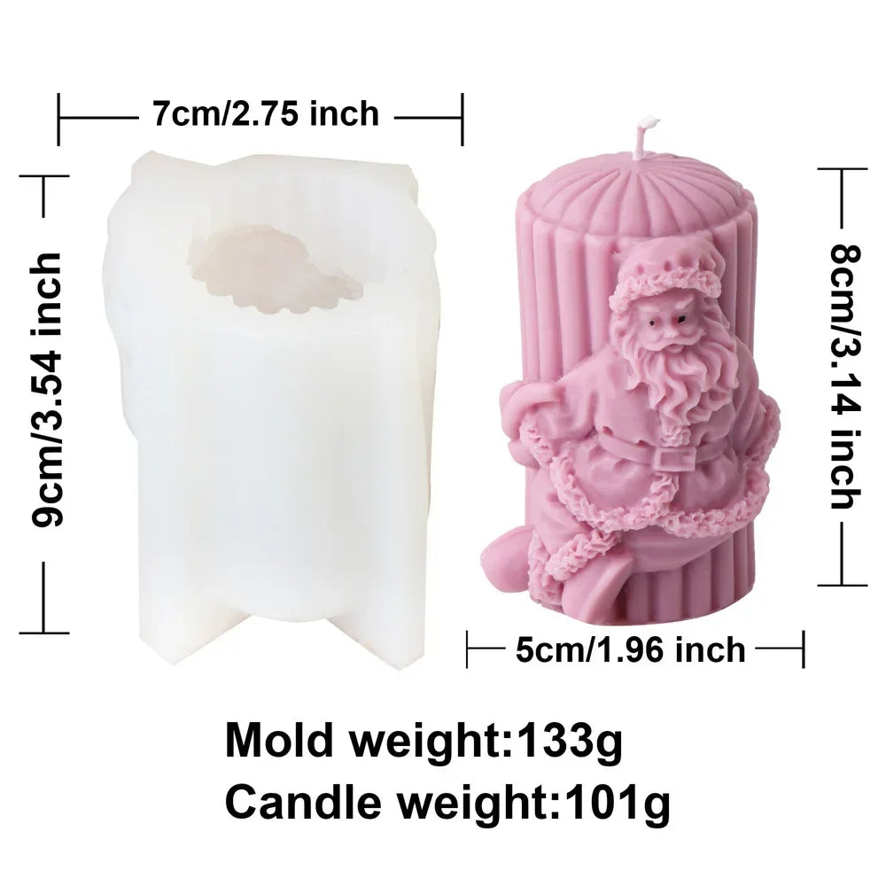 Christmas Cylindrical Candle Silicone Mould - Santa Claus