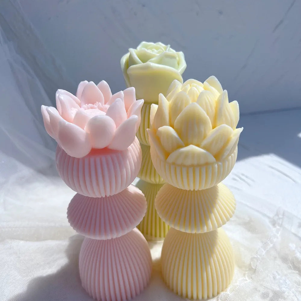 Lotus Flower Ribbed Pillar Candle Mould