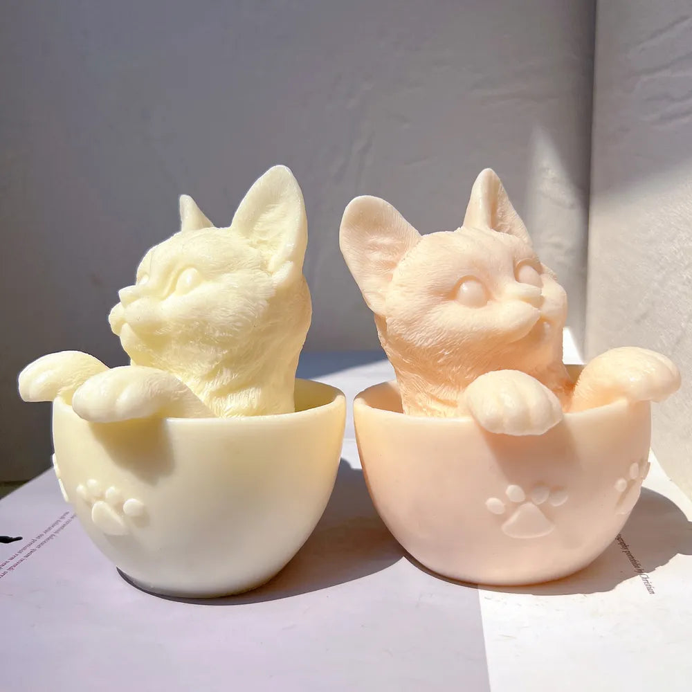 Cute Cup Cat Candle Mould Silicone