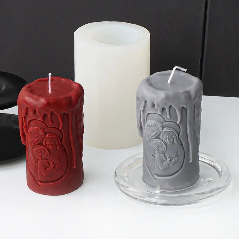 Cylindrical Jesus Family Candle Mould