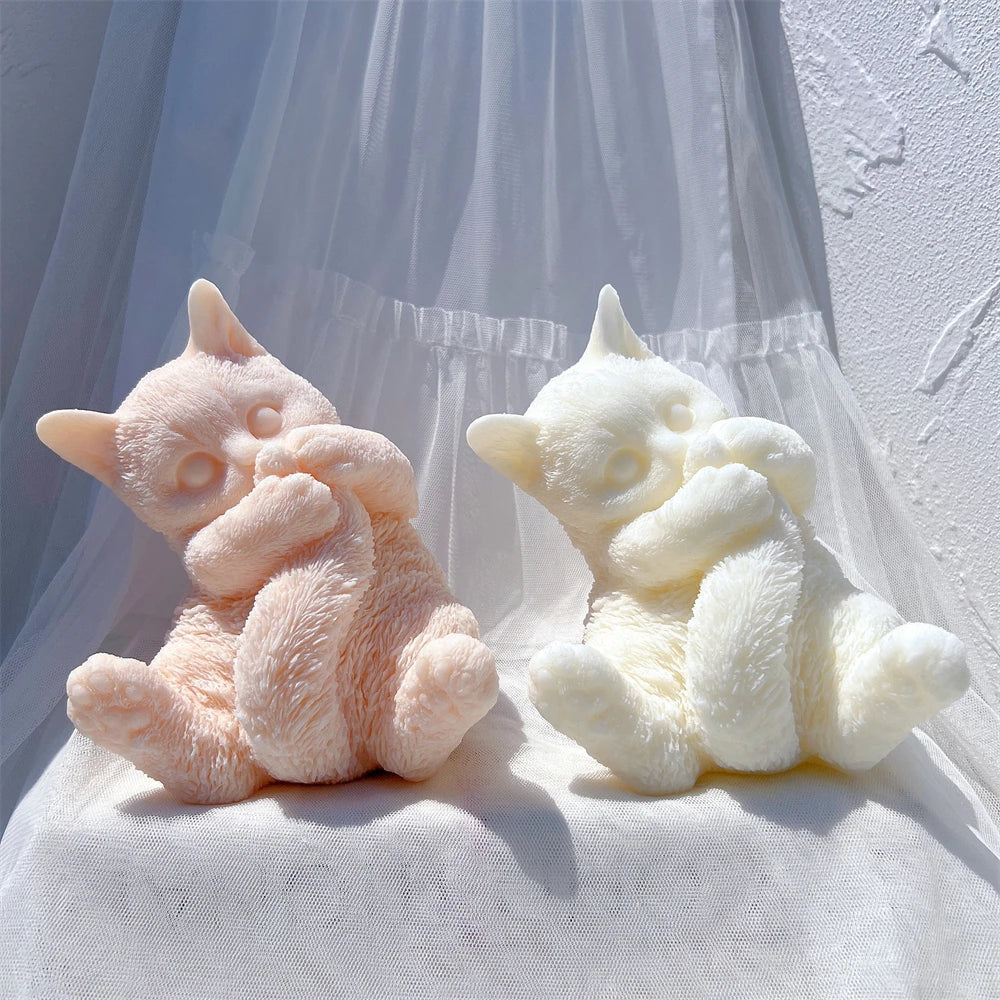 Cute Cat Playing with Tail Silicone Candle Mould