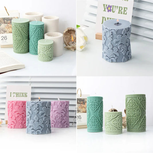 Vintage Embossed Column Cylinder Candle Moulds