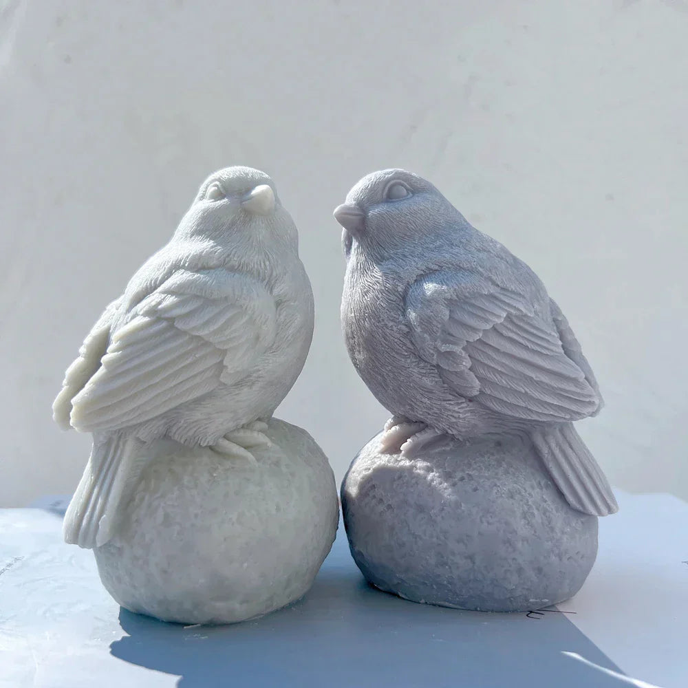 Sitting On Stone Bird Silicone Candle Mould