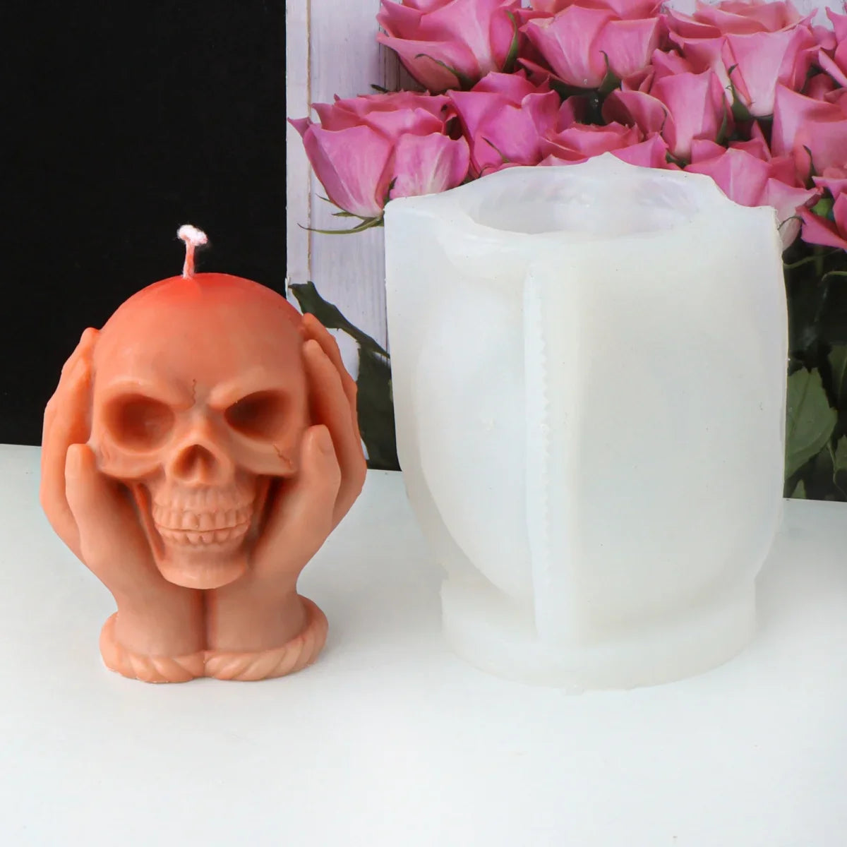 3D Hand Holding Rose Heart Skull Silicone Mold