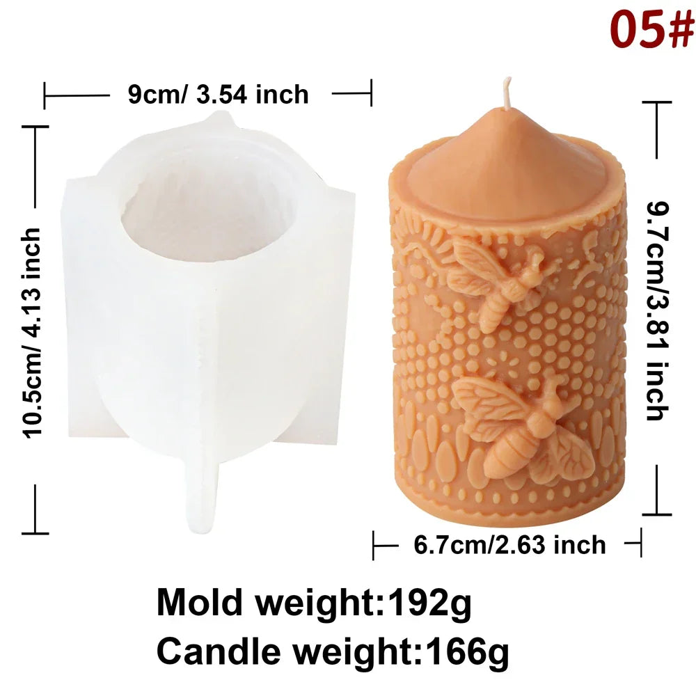 Embossed Bee Pillar Candle Silicone Mould
